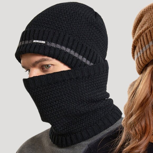 2/$30 Men's Black Knit Beanie Hat & Neck Warmer Scarf Set Thermal Fleece Lined - Picture 7 of 7